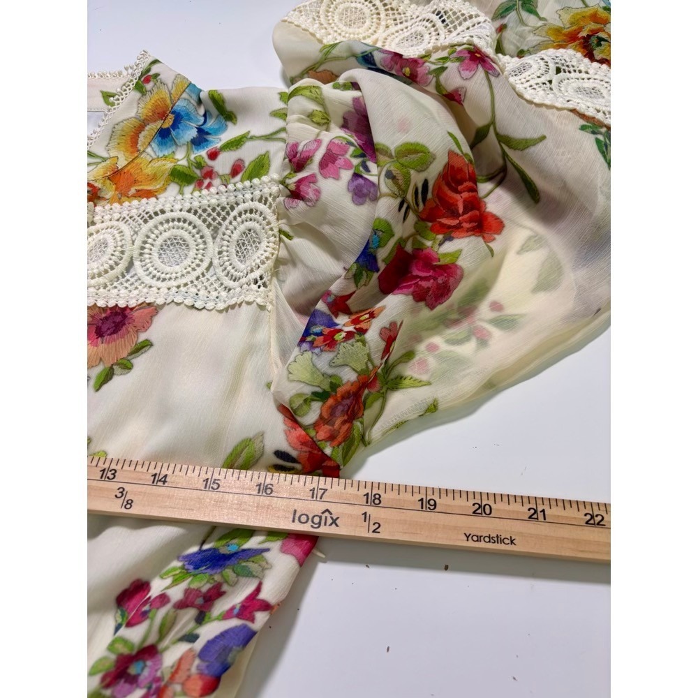 Avec Les Filles Floral Mini Dress 6 Cream Crochet  Balloon Sleeve Wedding Guest - Picture 10 of 16